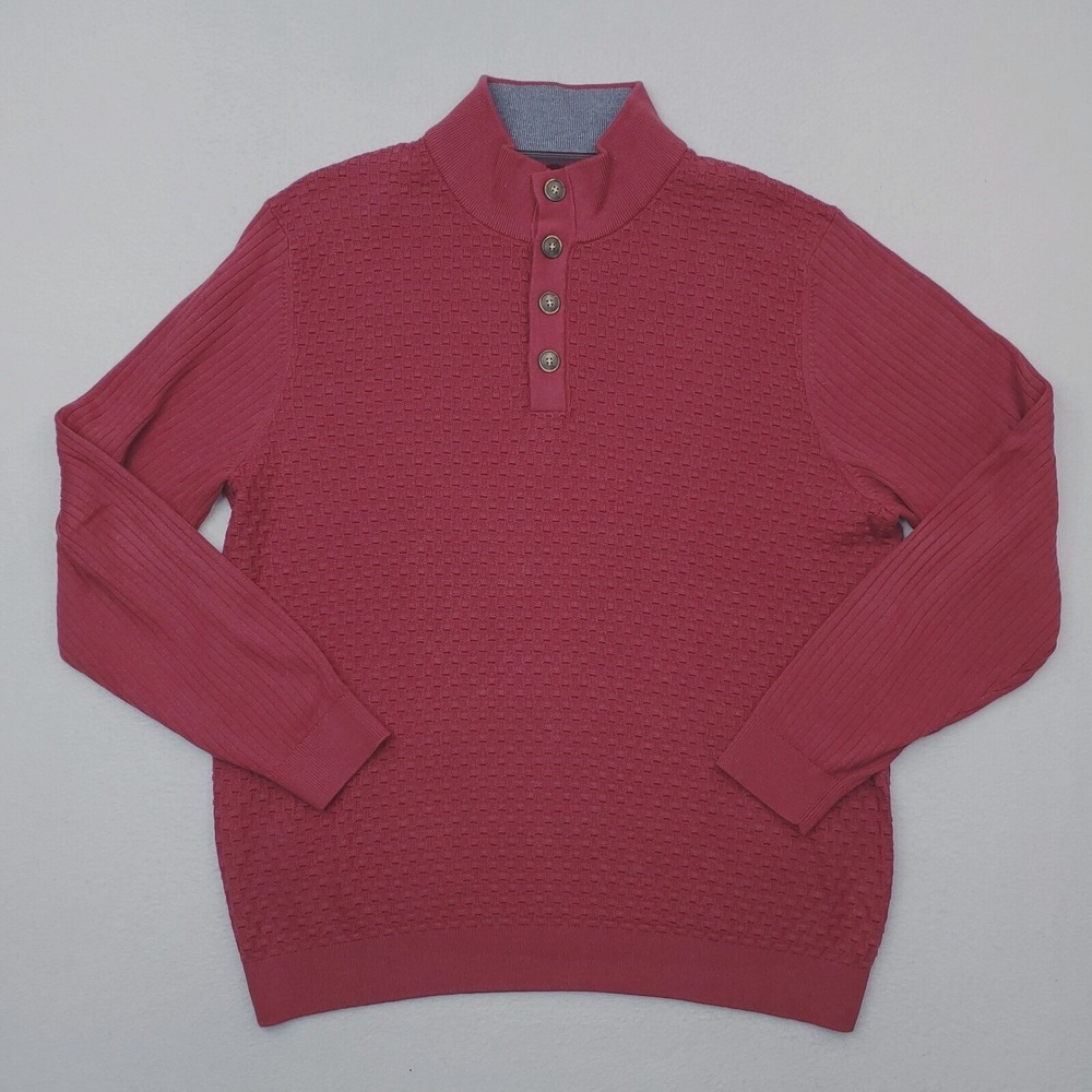 Tommy Bahama Pullover Mens Large Red Maroon Henley Mock Sweater Quarter Button